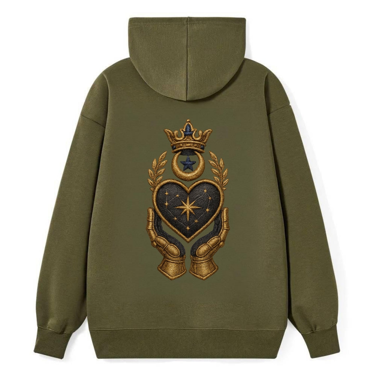 Crowned heart with Art Deco sunburst crown and geometric filigree hands - Classic Pullover Hoodie - ArmyGreen