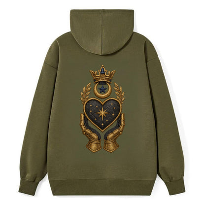 Crowned heart with Art Deco sunburst crown and geometric filigree hands - Classic Pullover Hoodie - ArmyGreen