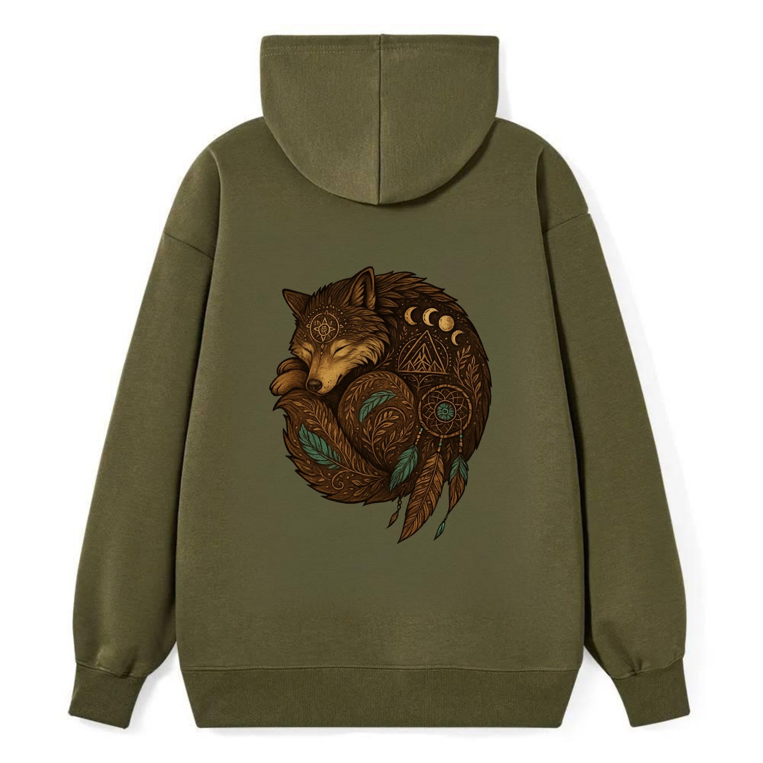 Sleeping Wolf Peace  - Classic Pullover Hoodie - ArmyGreen