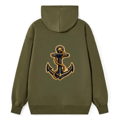 ANCHOR ROPE - classic anchor with rope in navy and gold , sailor - Classic Pullover Hoodie - ArmyGreen
