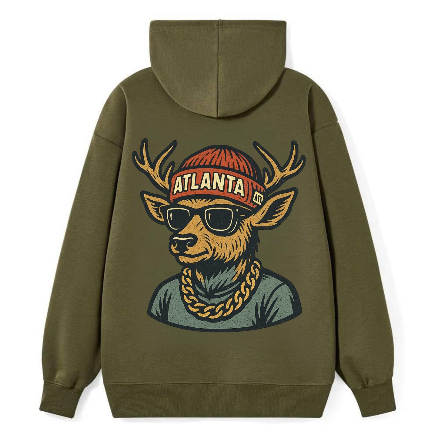 "deer" "atlanta" "atl" "red" "us South" - Classic Pullover Hoodie - ArmyGreen