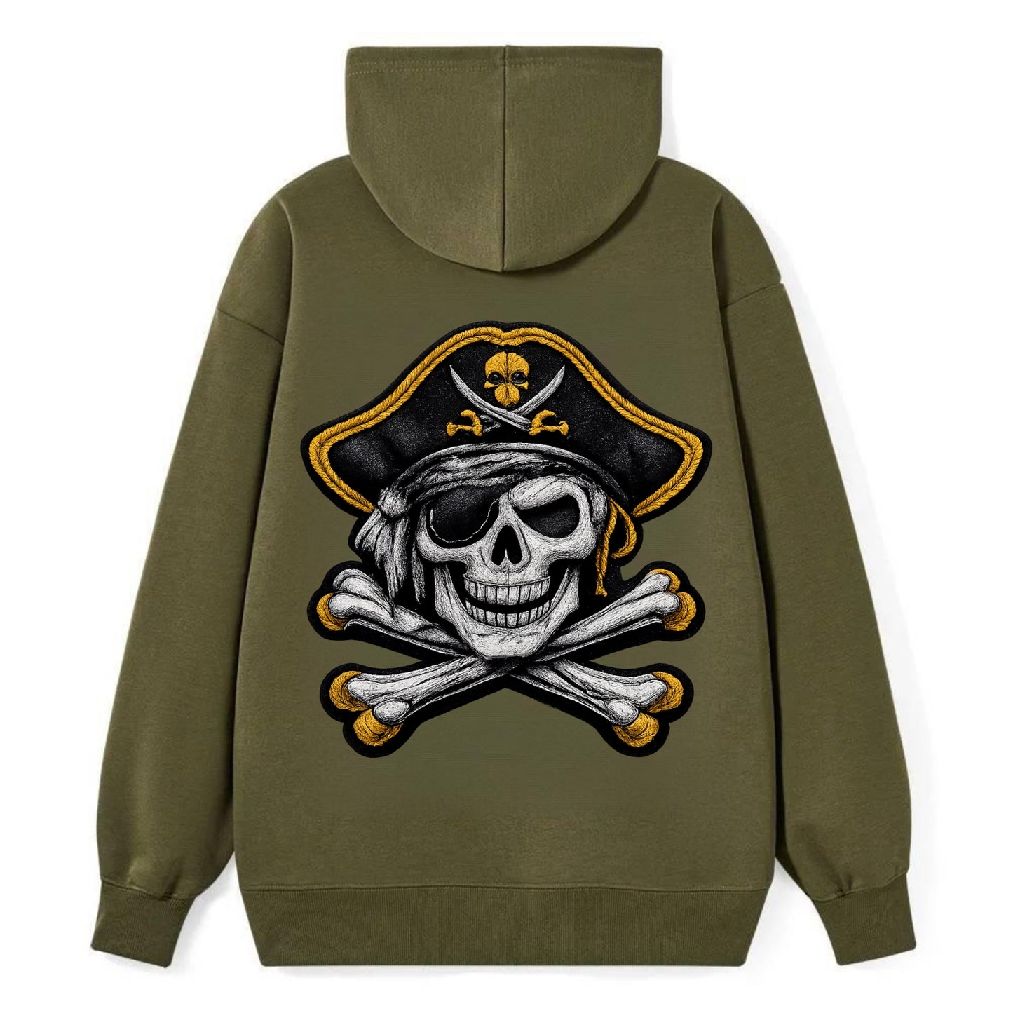 PIRATE SKULL - Jolly Roger skull in black and white , pirate - Classic Pullover Hoodie - ArmyGreen
