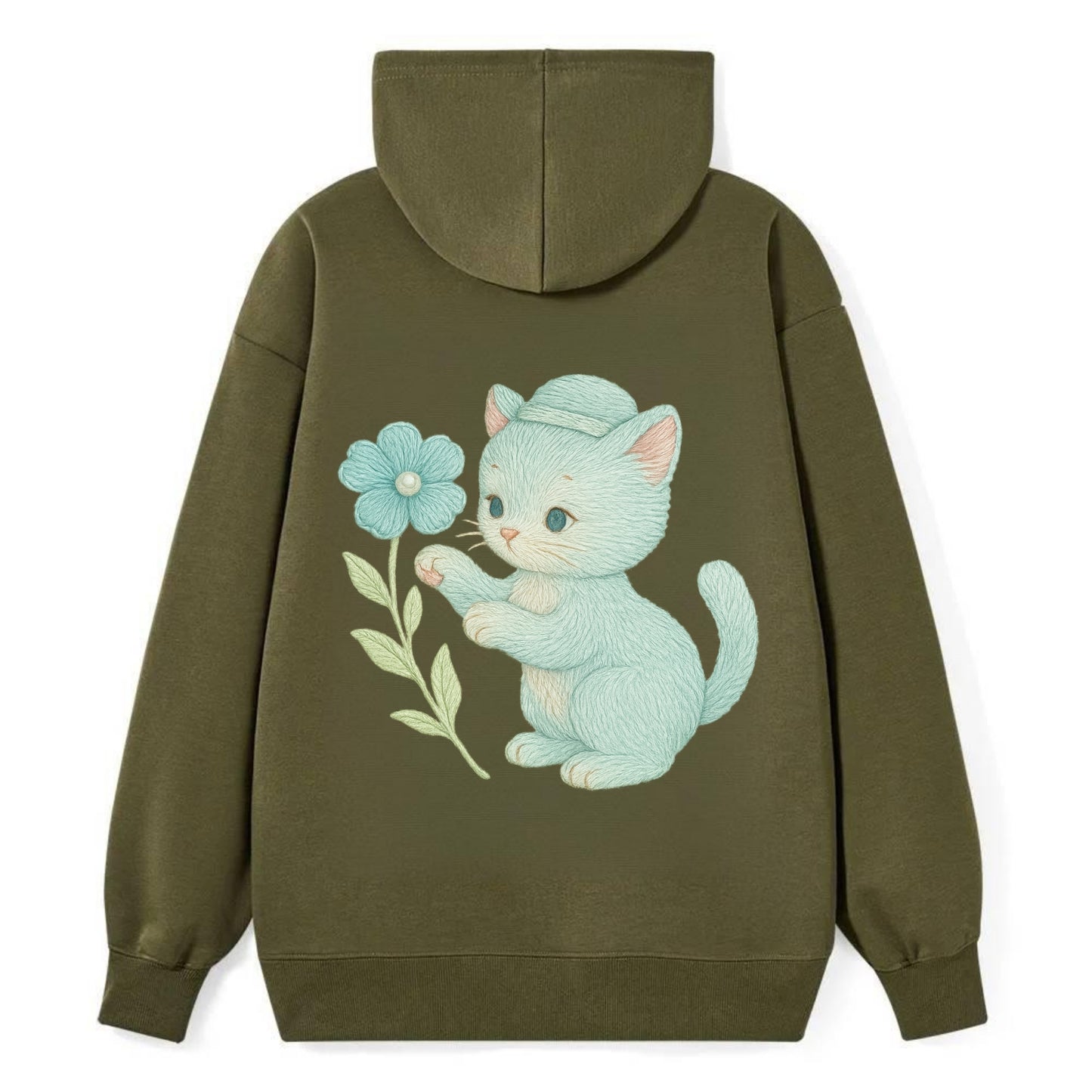 Aqua Kitten - Classic Pullover Hoodie - ArmyGreen