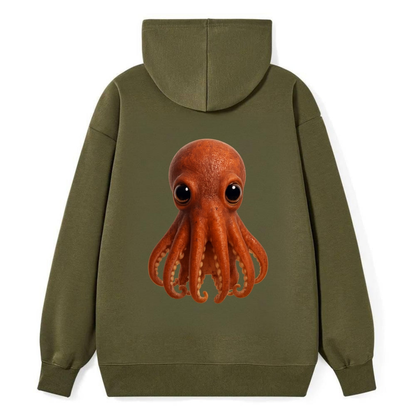 Baby Giant Pacific Octopus - reddish, smaller tentacles, expressive eyes, - Classic Pullover Hoodie - ArmyGreen
