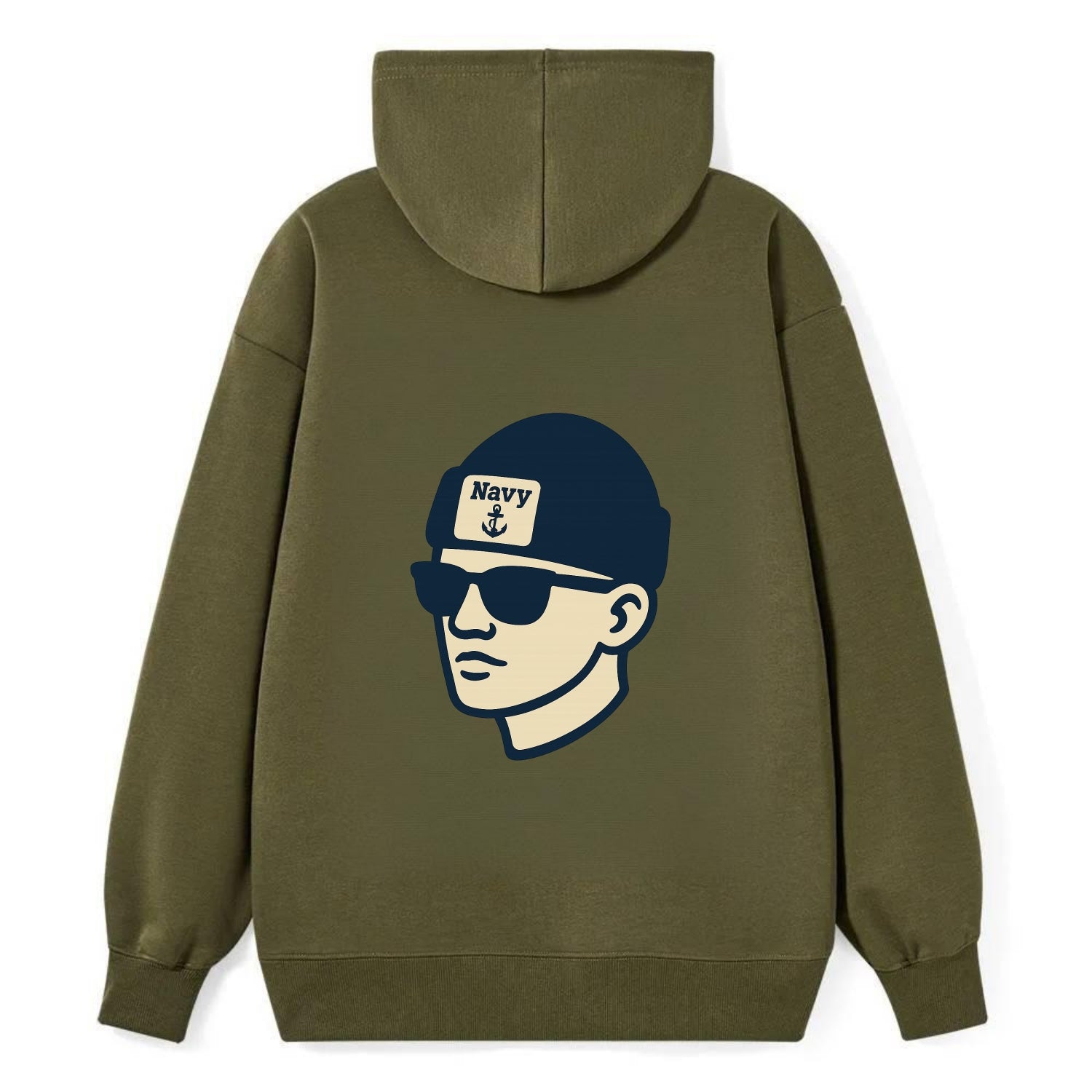 Annapolis Midshipman wearing Navy beanie with anchor patch - Classic Pullover Hoodie - ArmyGreen