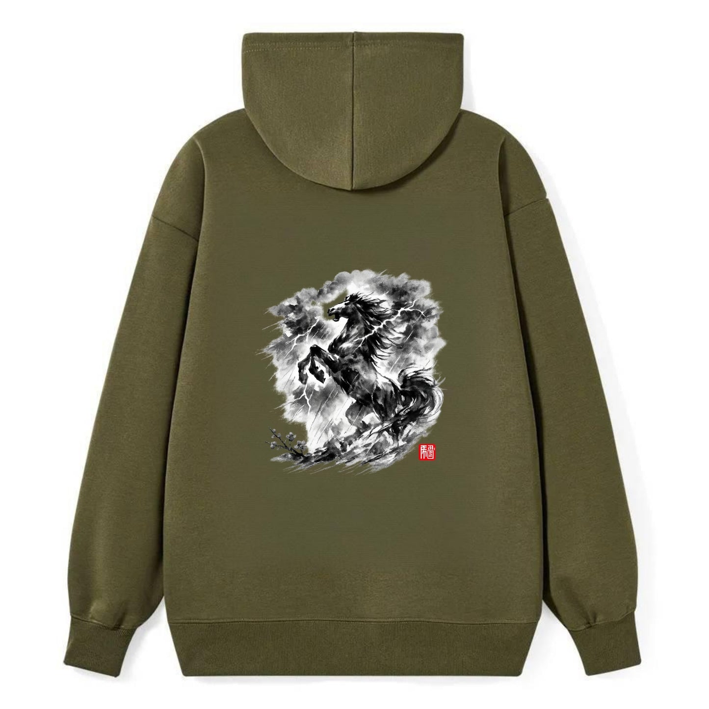 THUNDER HORSE | Storm horse with lightning elements | Dramatic storm - Classic Pullover Hoodie - ArmyGreen