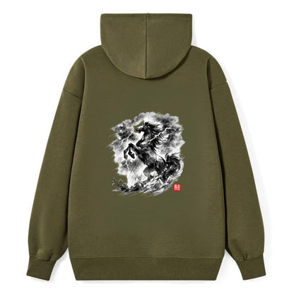 THUNDER HORSE | Storm horse with lightning elements | Dramatic storm - Classic Pullover Hoodie - ArmyGreen