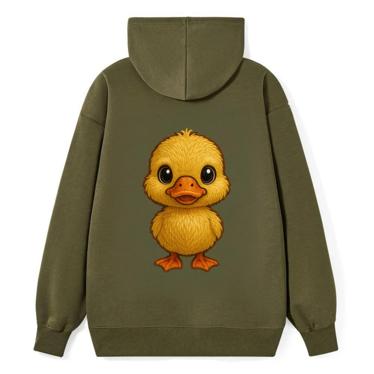 Baby Duck Duckling - yellow fluffy, orange beak, bright eyes, - Classic Pullover Hoodie - ArmyGreen