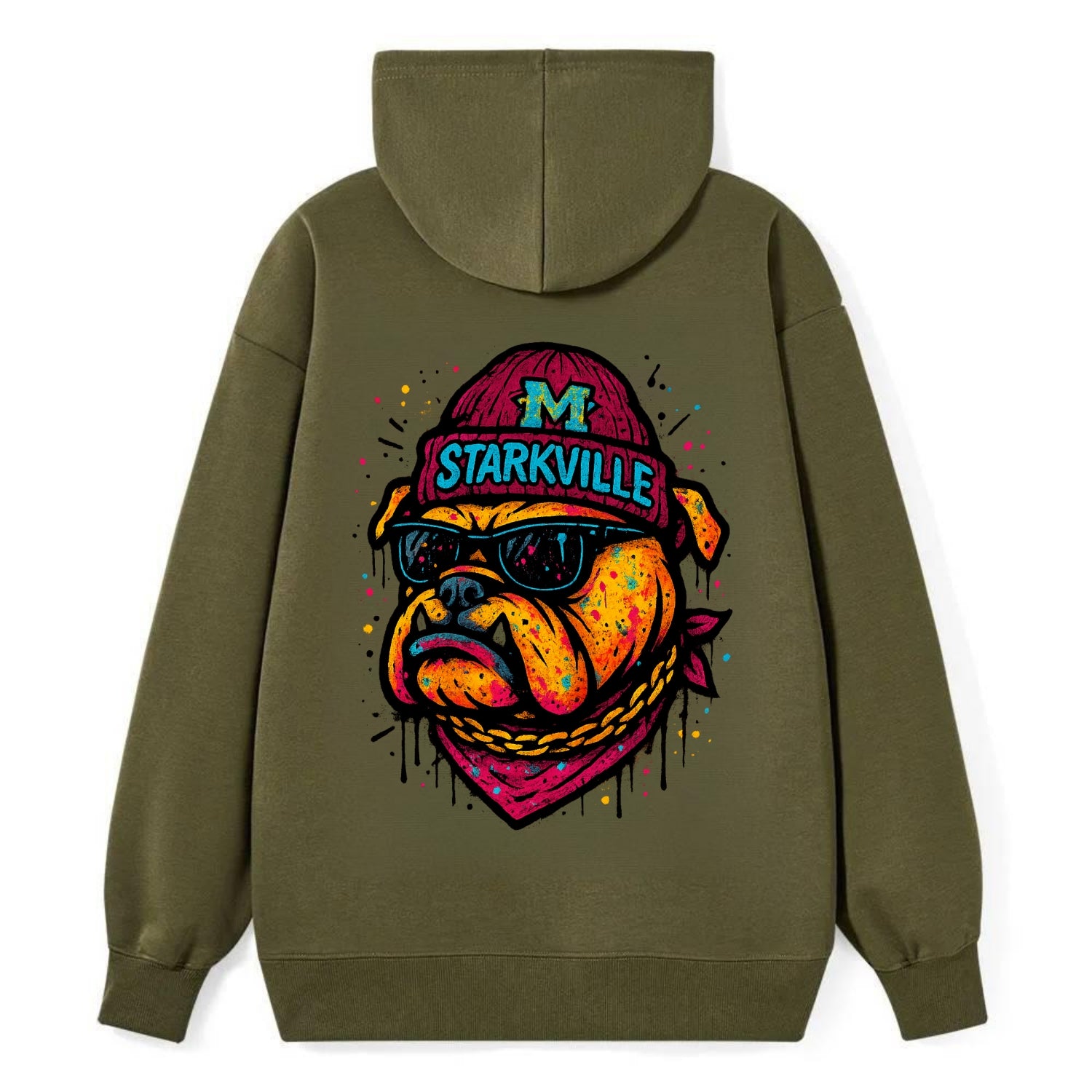 Starkville Bulldog wearing Mississippi State beanie with M patch - Classic Pullover Hoodie - ArmyGreen