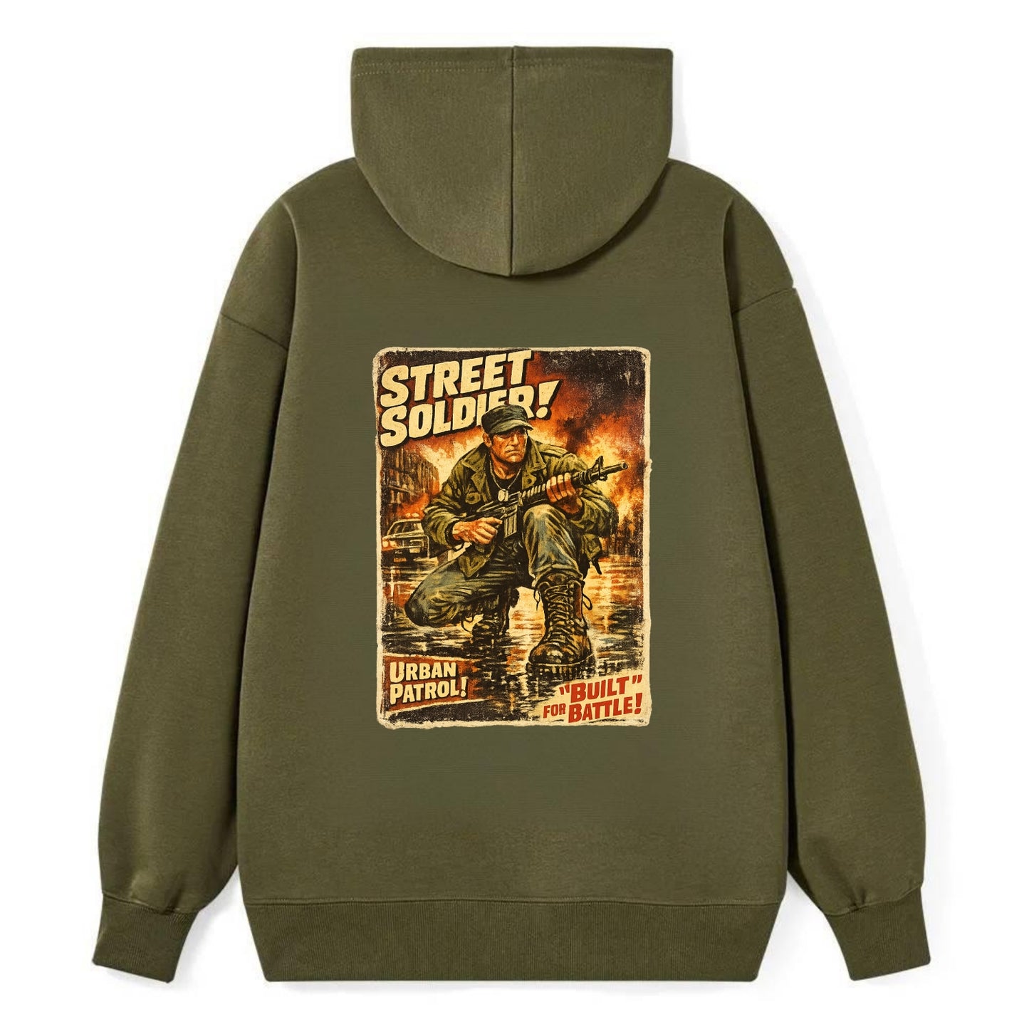 COMBAT READY | Military boots on wet pavement | Street soldier | Urban - Classic Pullover Hoodie - ArmyGreen
