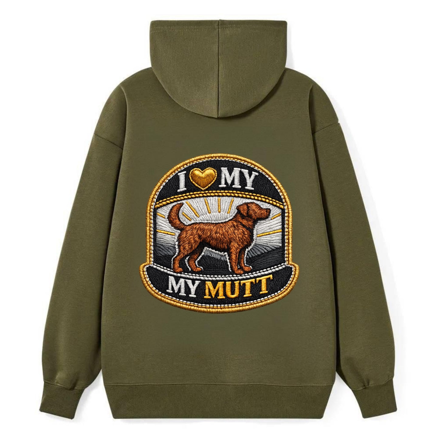 I LOVE MY MUTT - mixed breed silhouette in brown , rescue pride - Classic Pullover Hoodie - ArmyGreen
