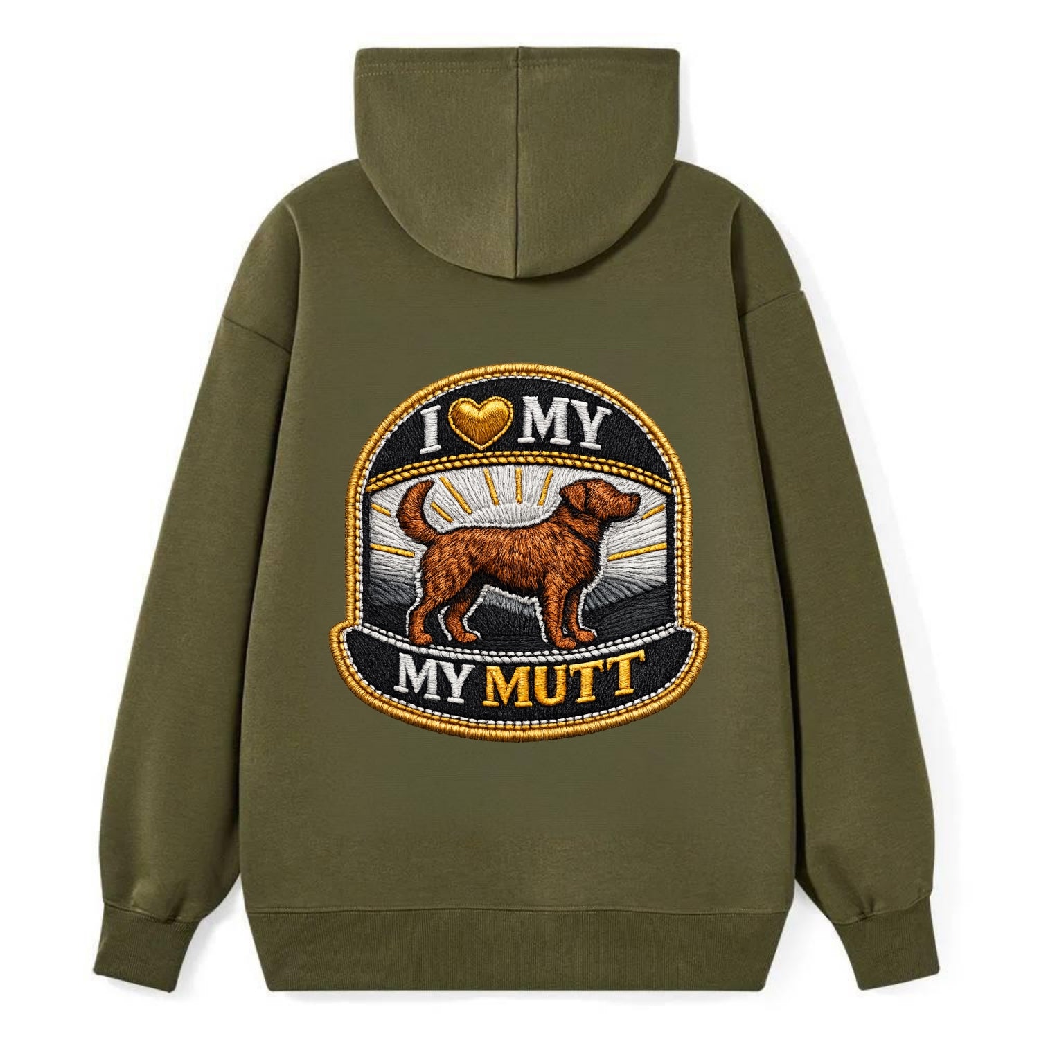 I LOVE MY MUTT - mixed breed silhouette in brown , rescue pride - Classic Pullover Hoodie - ArmyGreen