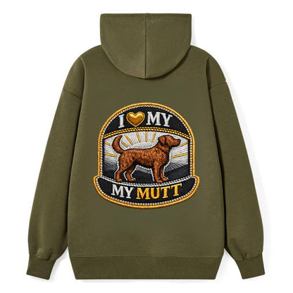 I LOVE MY MUTT - mixed breed silhouette in brown , rescue pride - Classic Pullover Hoodie - ArmyGreen