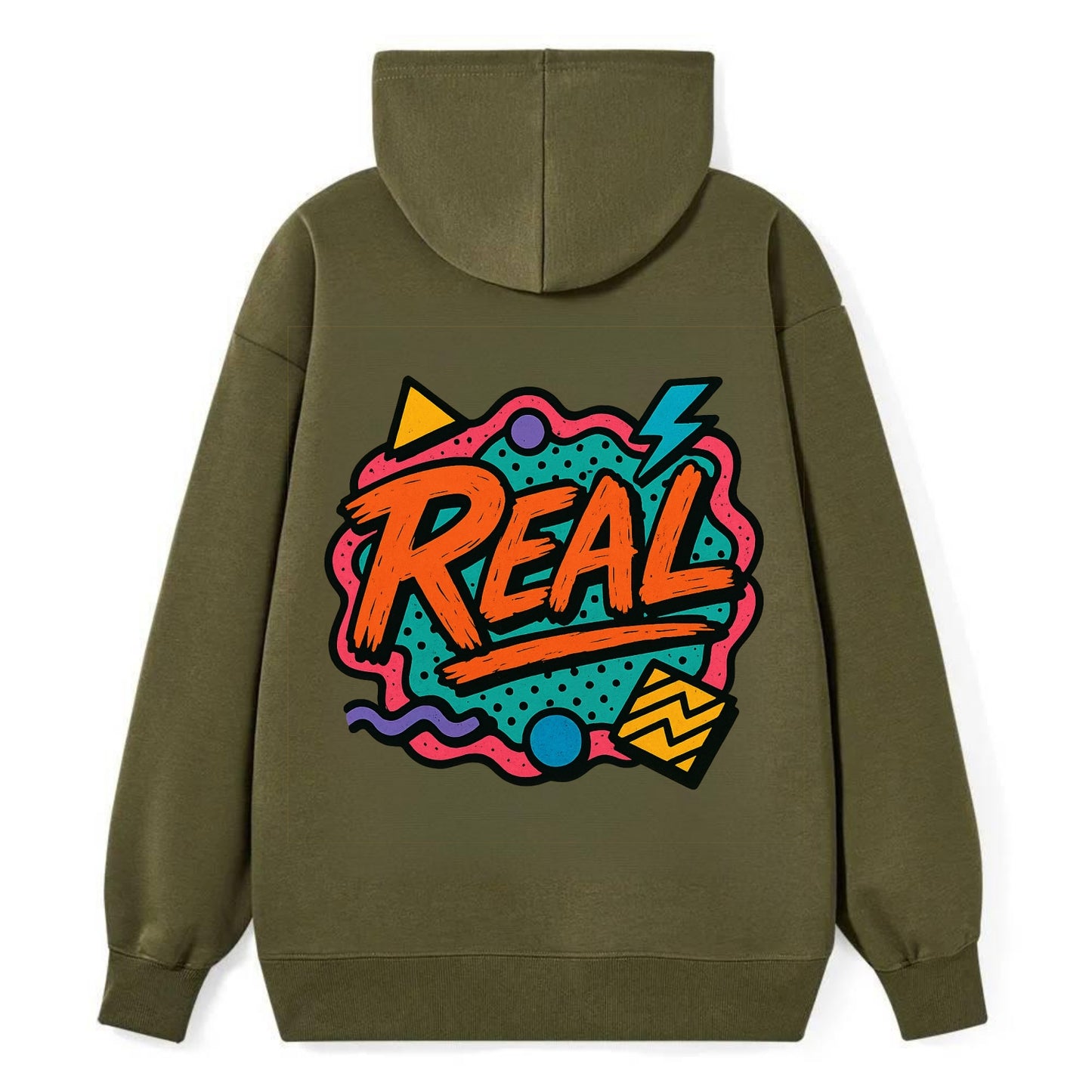 Imperfect brush strokes spelling "Real" - authenticity over perfection, - Classic Pullover Hoodie - ArmyGreen