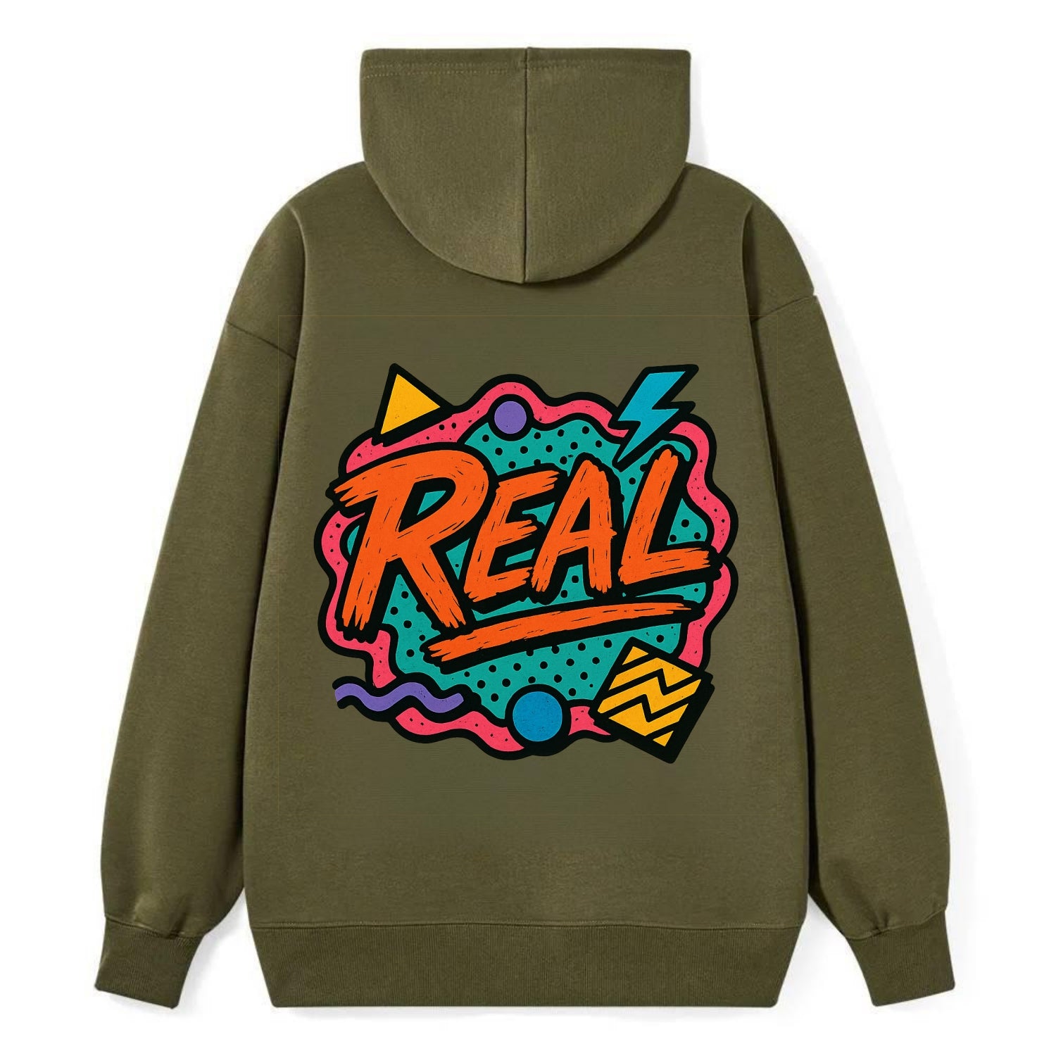 Imperfect brush strokes spelling "Real" - authenticity over perfection, - Classic Pullover Hoodie - ArmyGreen