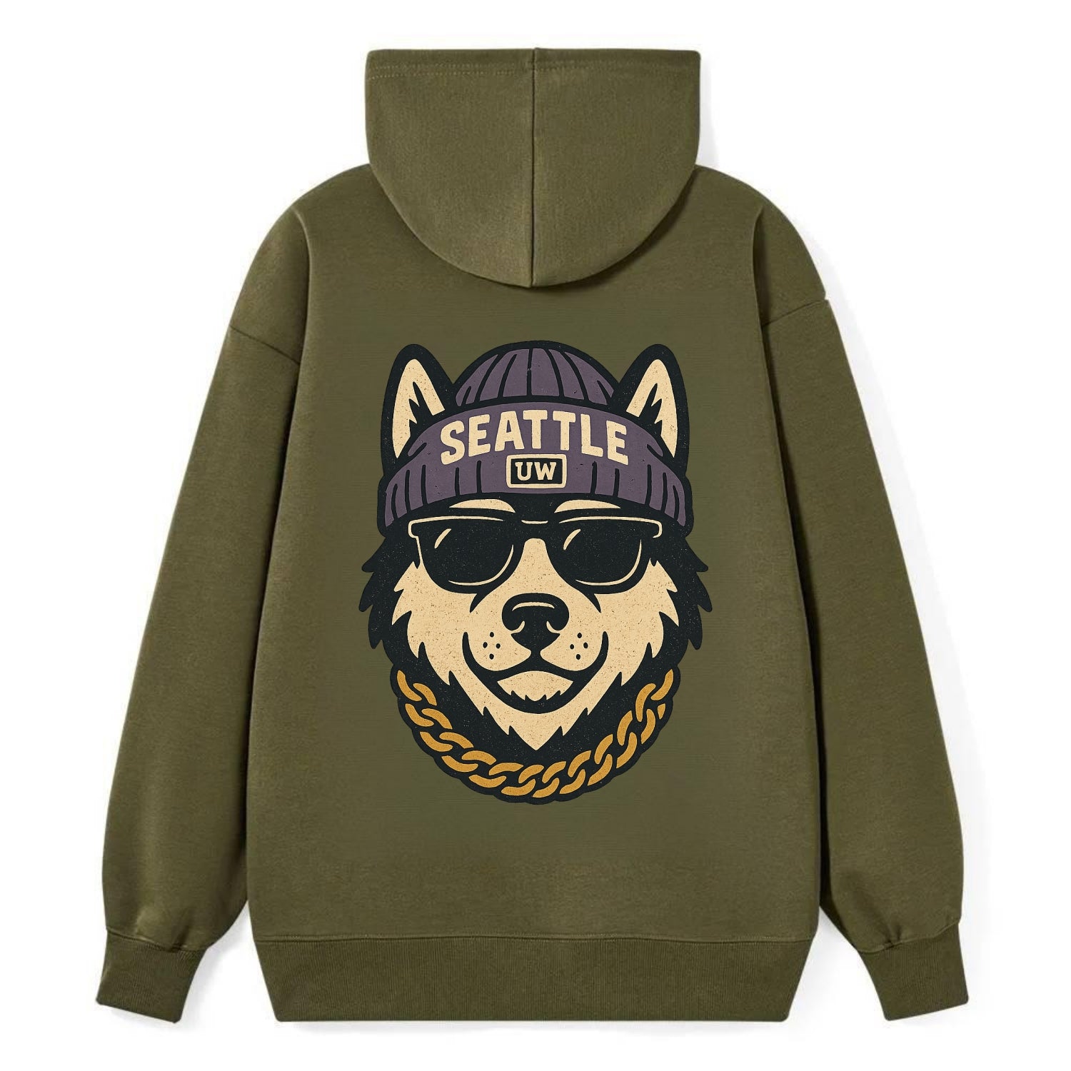 Seattle Husky - Classic Pullover Hoodie - ArmyGreen