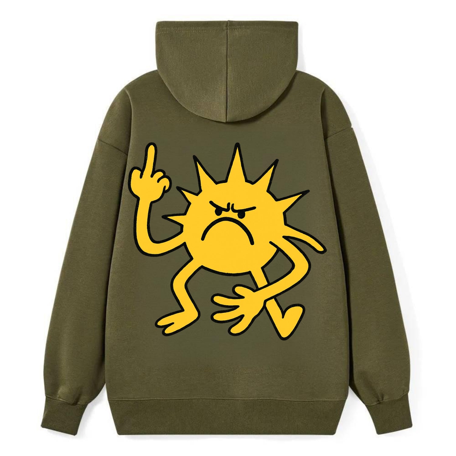 MORNINGS ARE PUNISHMENT | Grumpy sun with middle finger - Classic Pullover Hoodie - ArmyGreen