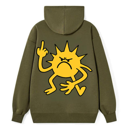 MORNINGS ARE PUNISHMENT | Grumpy sun with middle finger - Classic Pullover Hoodie - ArmyGreen