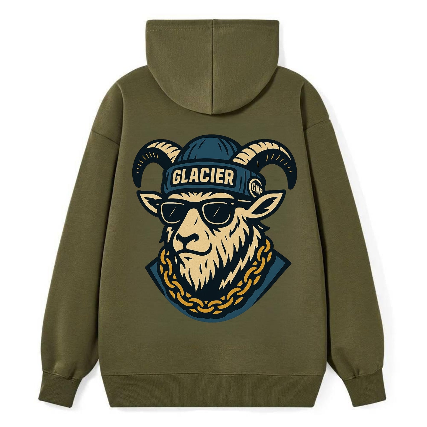 Glacier Mountain Goat - Classic Pullover Hoodie - ArmyGreen