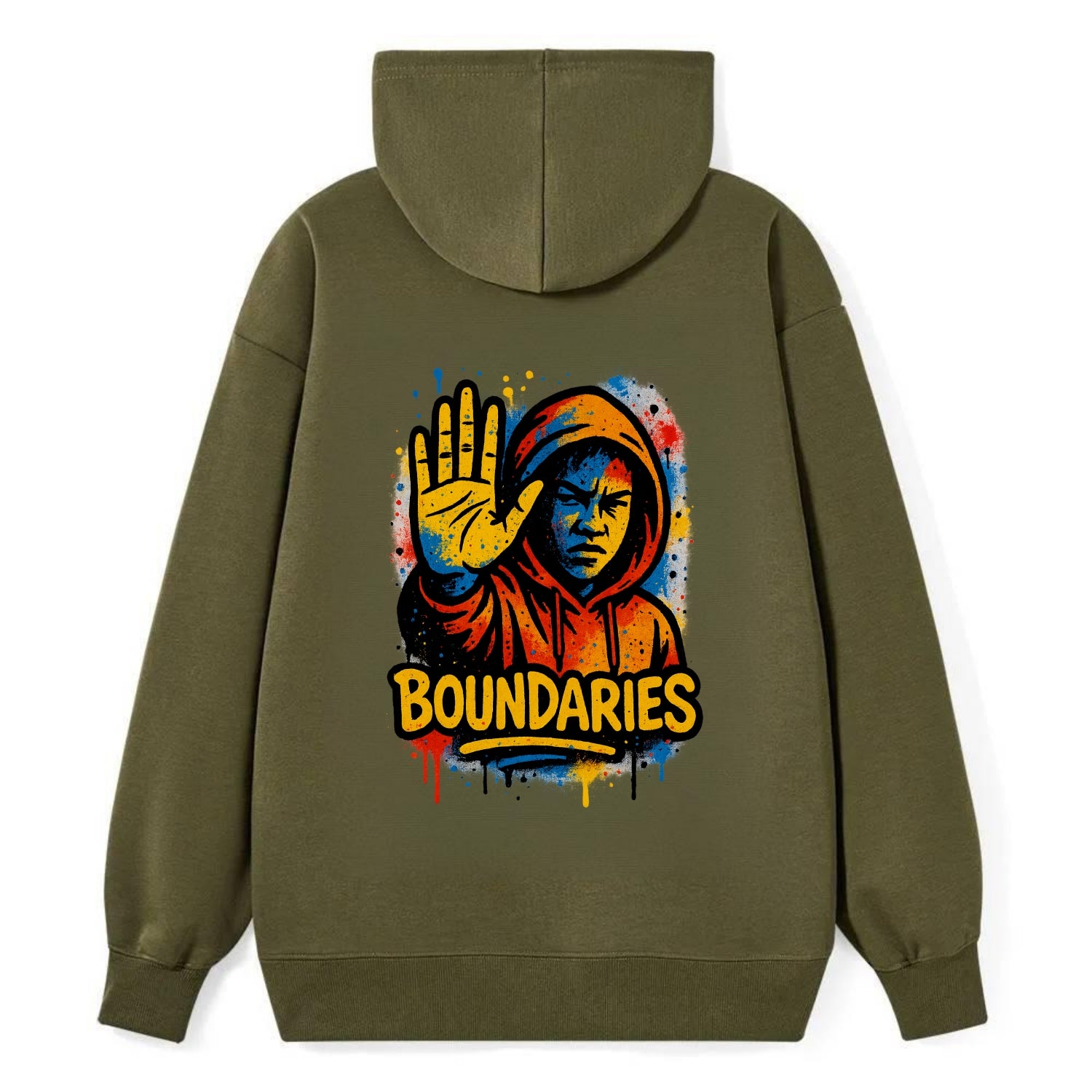 Person holding up hand in "stop" gesture - setting boundaries concept, - Classic Pullover Hoodie - ArmyGreen