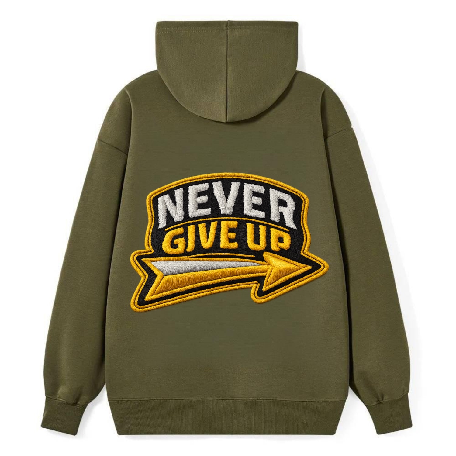 NEVER GIVE UP - bold text with arrow in gold , determination - Classic Pullover Hoodie - ArmyGreen