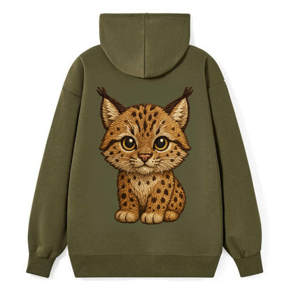 Baby Lynx Cub - tufted ears, spotted fur, golden eyes, front-facing, wild - Classic Pullover Hoodie - ArmyGreen