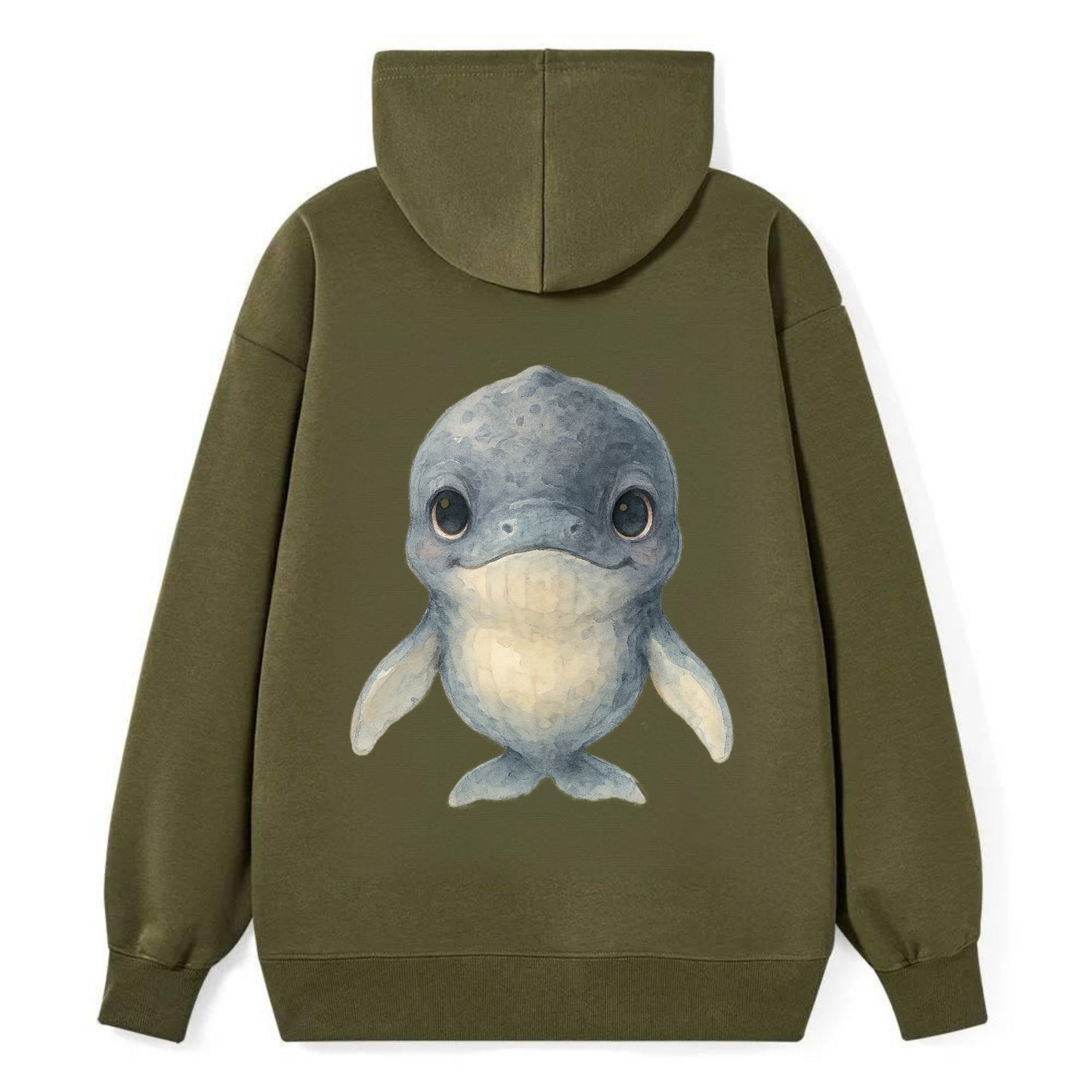 Baby Humpback Whale - dark gray with white flippers, large gentle eyes, - Classic Pullover Hoodie - ArmyGreen