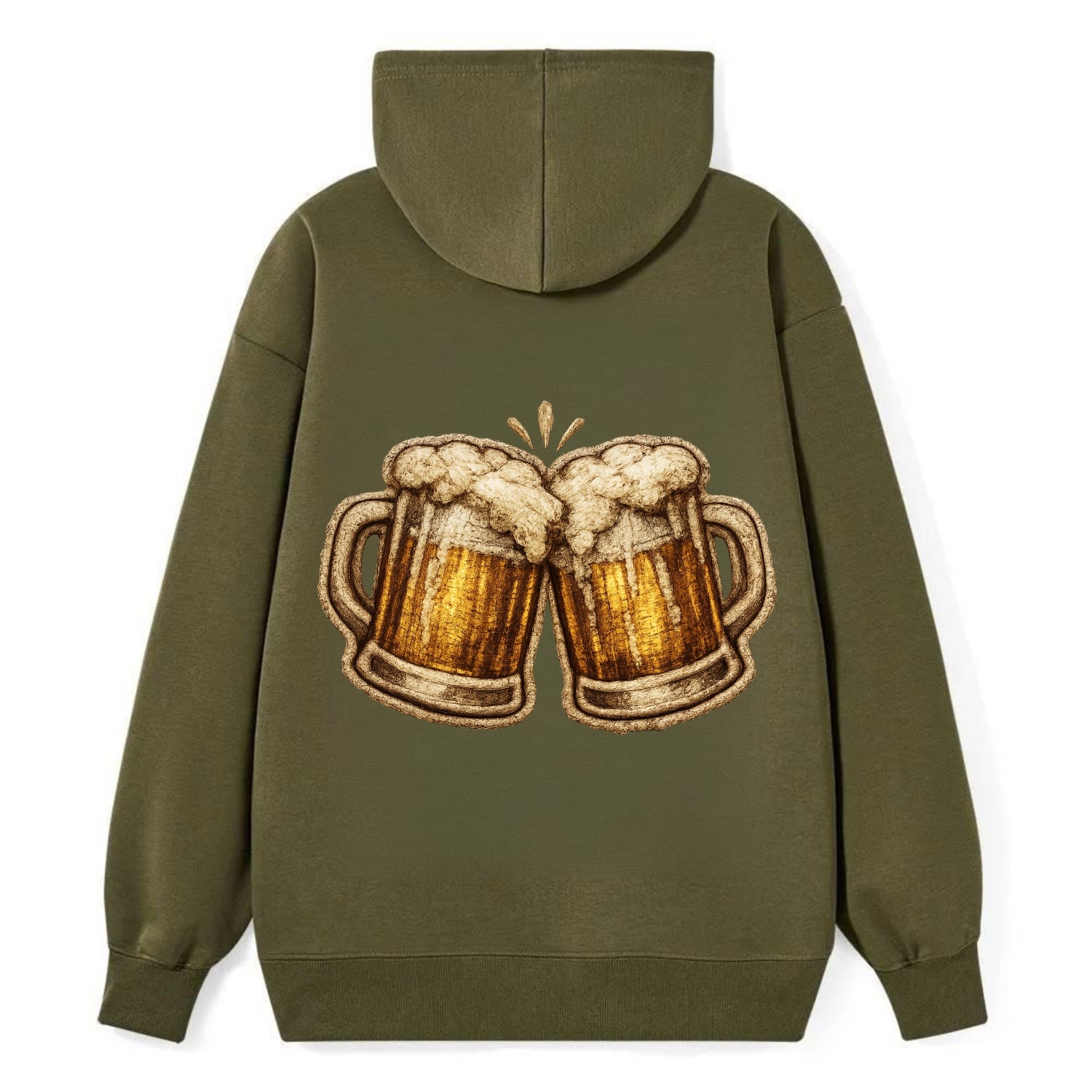 BEER MUG CHEERS - frosty beer stein in gold and amber , brewery - Classic Pullover Hoodie - ArmyGreen