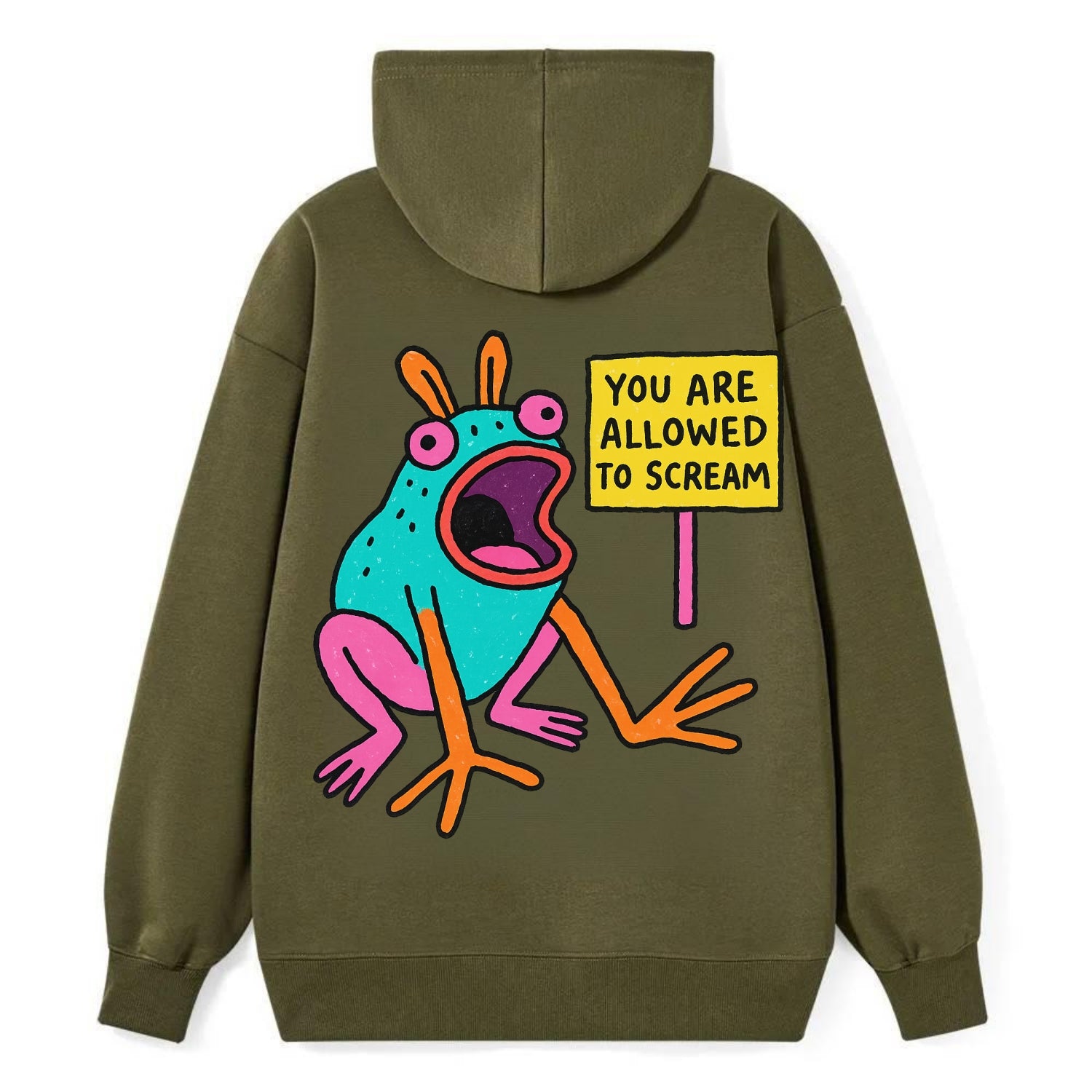 YOU ARE ALLOWED TO SCREAM | Open-mouthed frog - Classic Pullover Hoodie - ArmyGreen