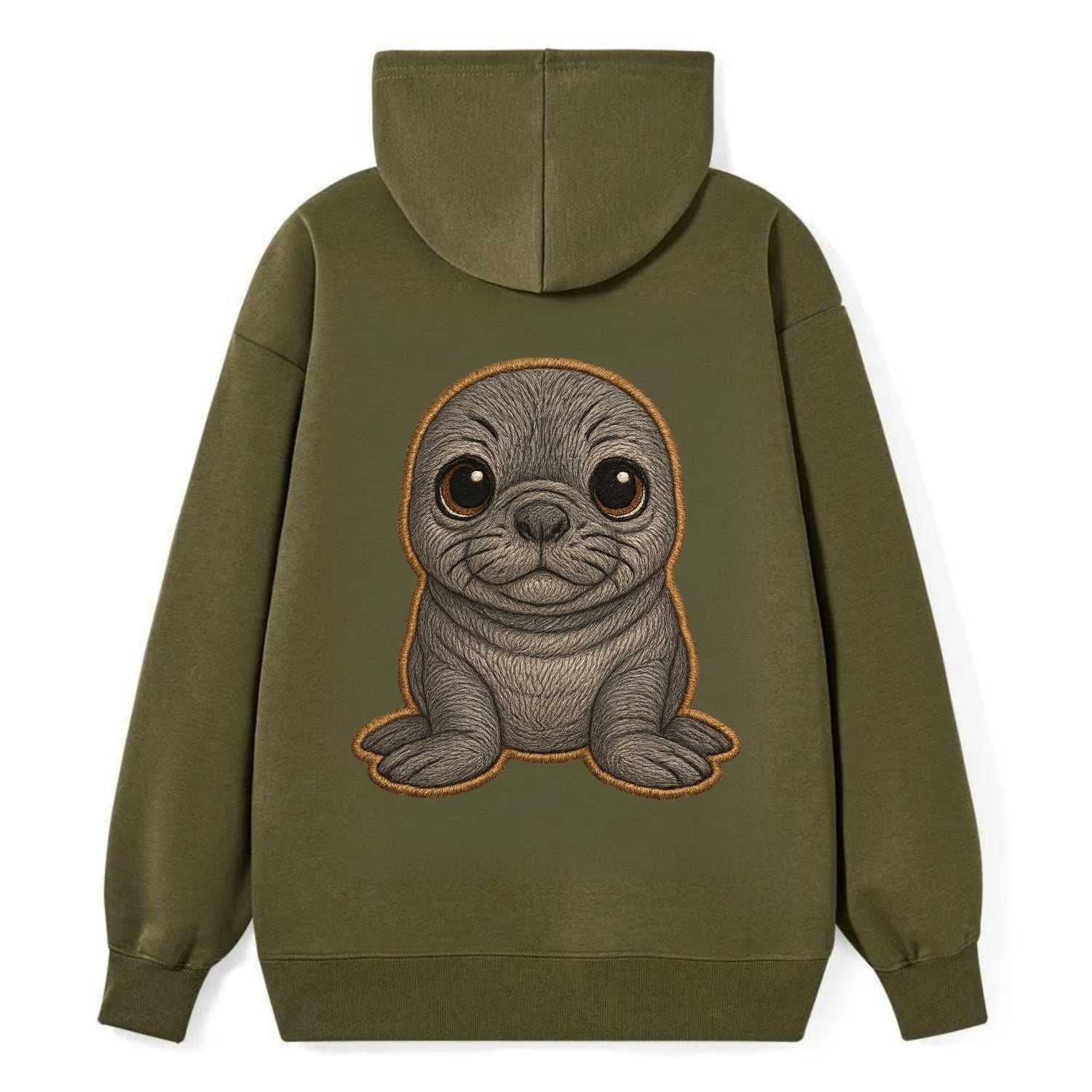 Baby Elephant Seal - gray wrinkly, tiny trunk nose, big dark eyes, - Classic Pullover Hoodie - ArmyGreen