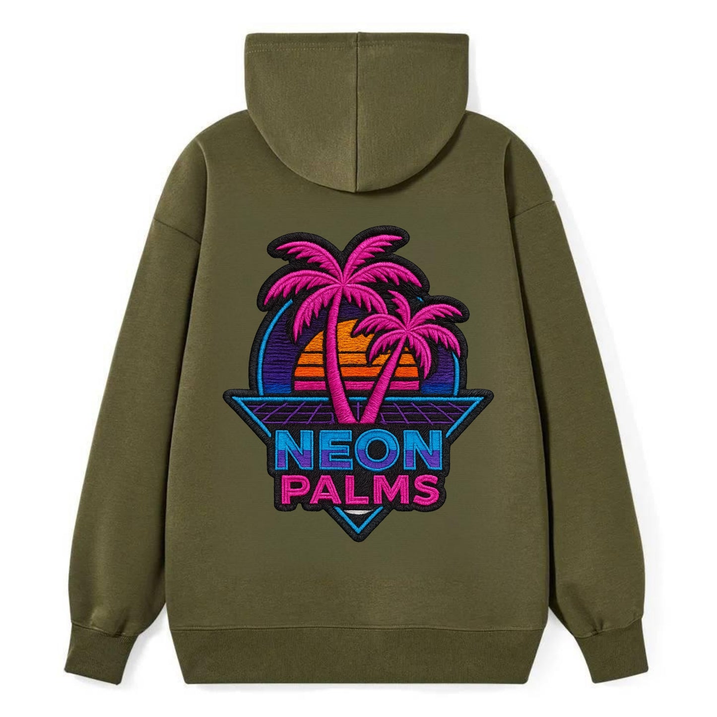 Neon Palms - Classic Pullover Hoodie - ArmyGreen