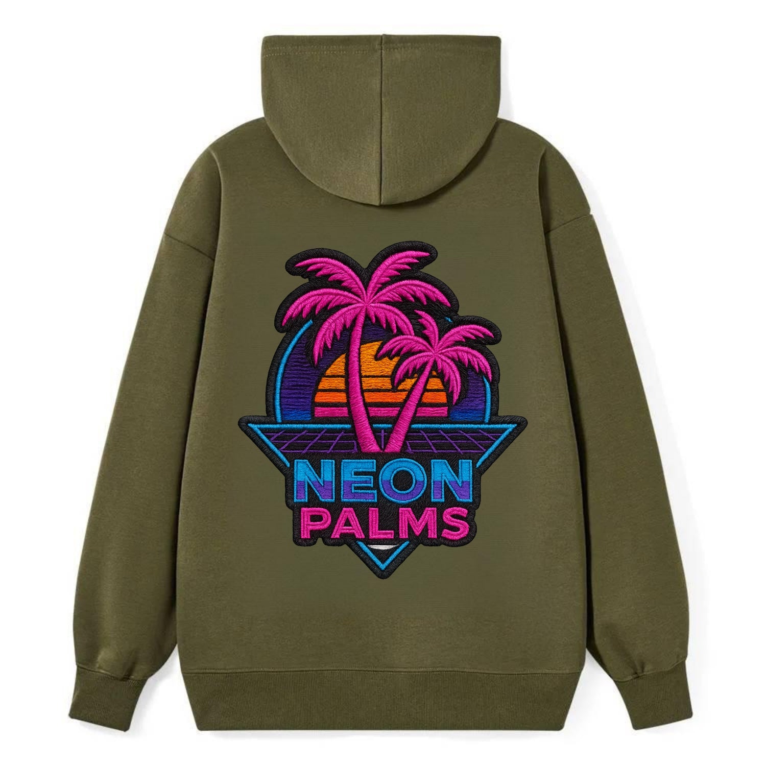 Neon Palms - Classic Pullover Hoodie - ArmyGreen