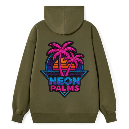 Neon Palms - Classic Pullover Hoodie - ArmyGreen