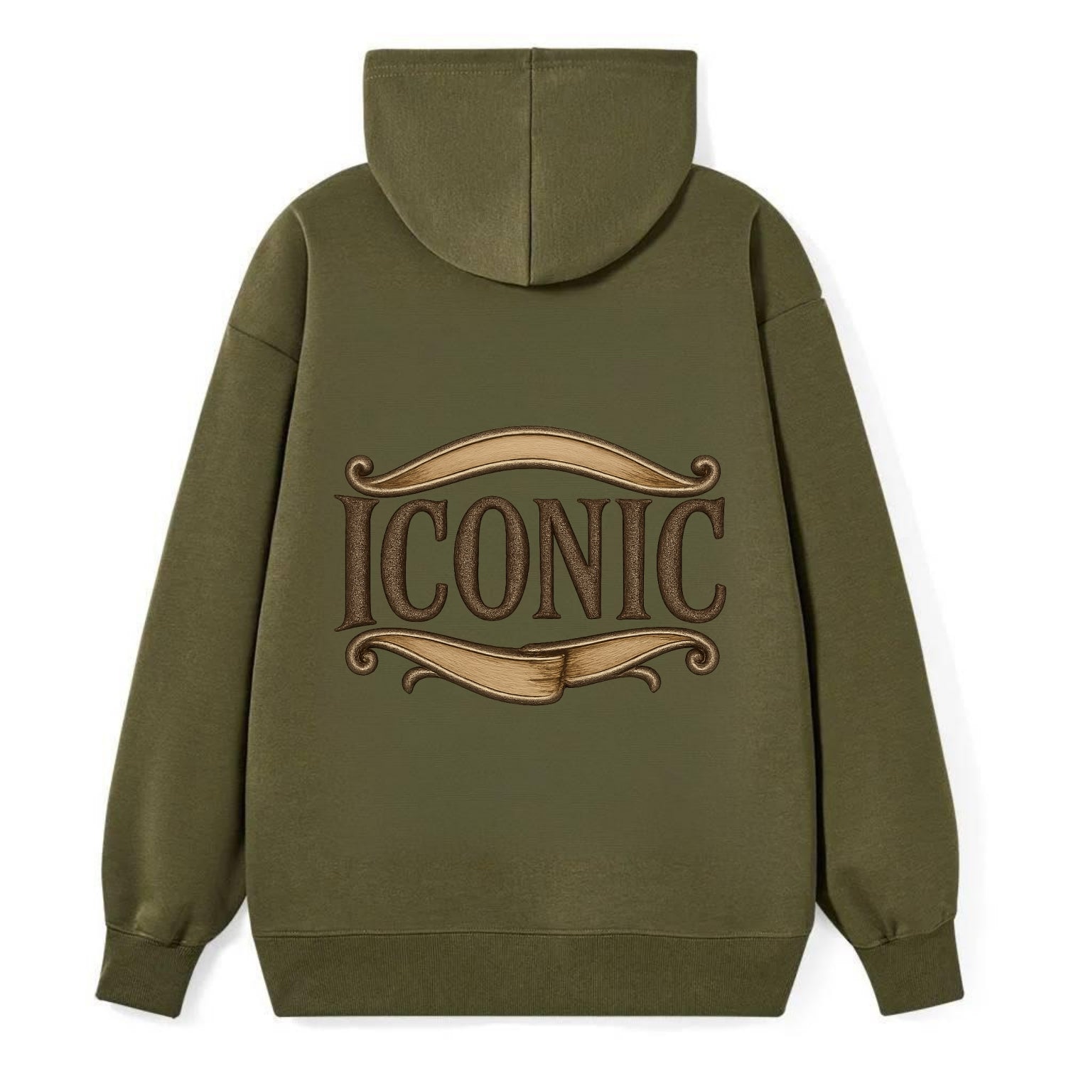 Bold typography design - "ICONIC" - instantly recognizable, trendsetter - Classic Pullover Hoodie - ArmyGreen