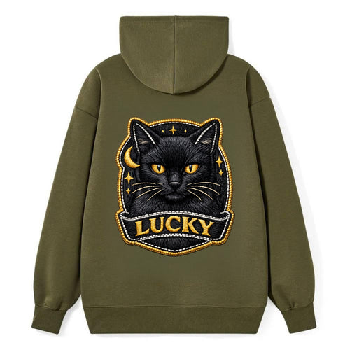 BLACK CAT LUCKY - sleek black cat with gold eyes in black , mysterious - Classic Pullover Hoodie