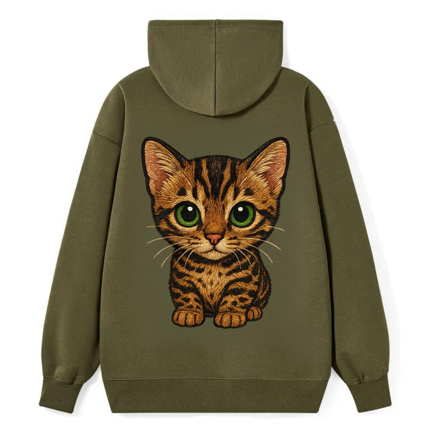 Baby Bengal Kitten - spotted/marbled wild coat, green eyes, athletic - Classic Pullover Hoodie - ArmyGreen
