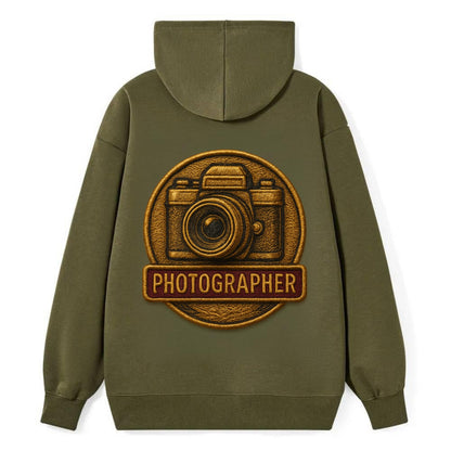 Camera with vintage lens - photographer badge - Classic Pullover Hoodie - ArmyGreen