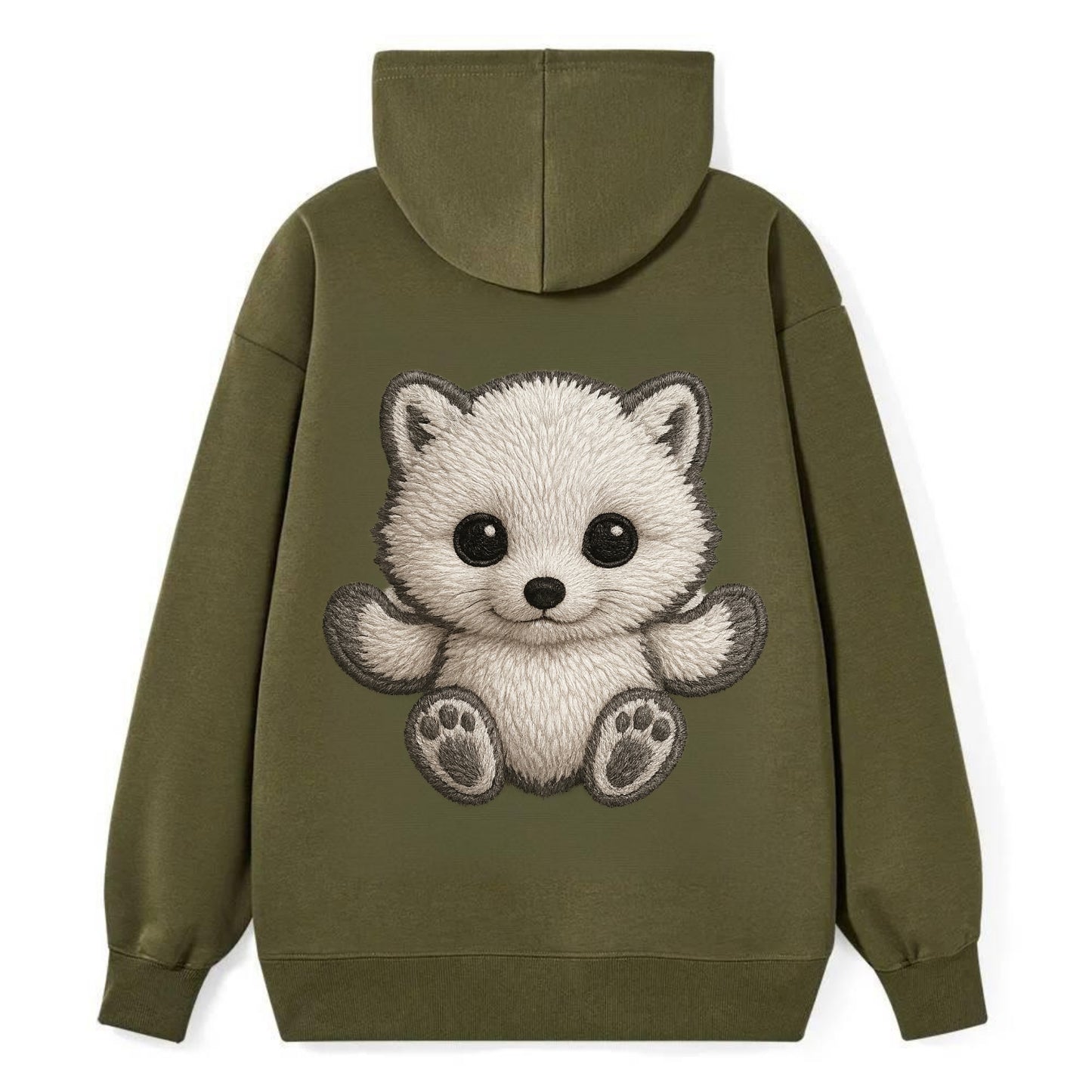 Baby Arctic Fox - white fluffy, tiny black nose, bright curious eyes, - Classic Pullover Hoodie - ArmyGreen