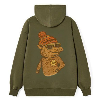 Phoenix Javelina wearing Phoenix beanie with pom pom and wayfarer - Classic Pullover Hoodie - ArmyGreen