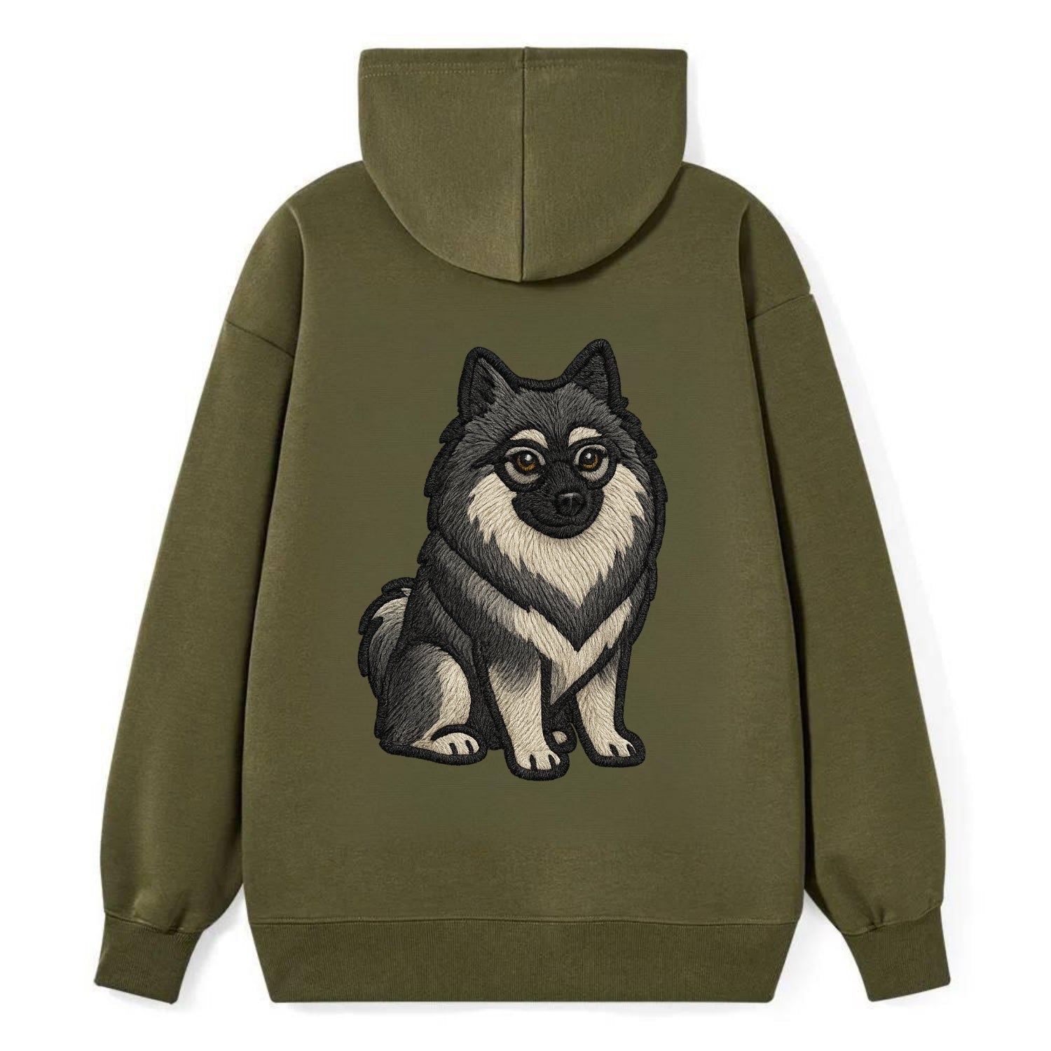 Keeshond - Gray and black spectacles embroidered design - Classic Pullover Hoodie - ArmyGreen