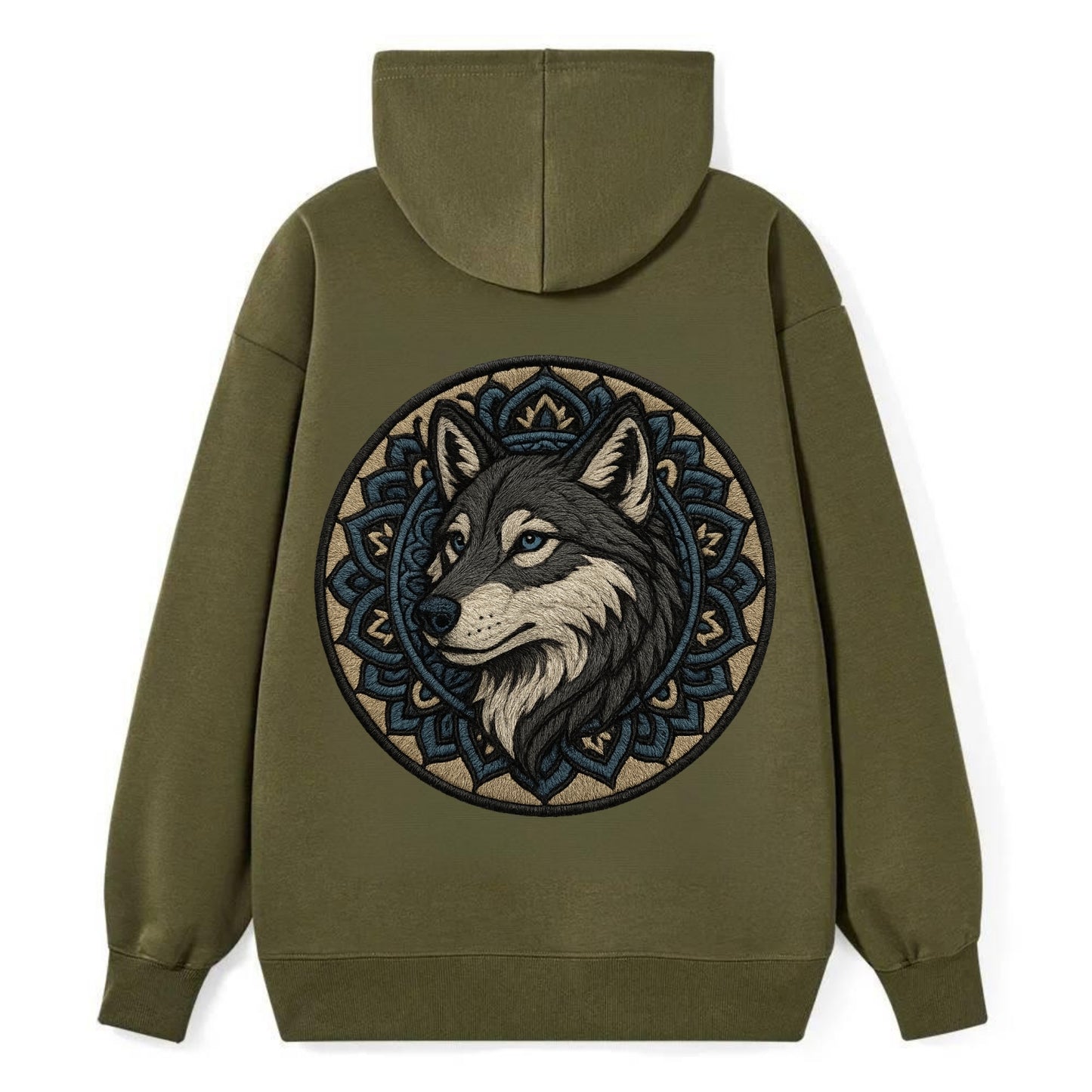 Mandala Wolf Pattern  - Classic Pullover Hoodie - ArmyGreen