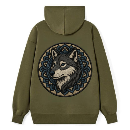 Mandala Wolf Pattern  - Classic Pullover Hoodie - ArmyGreen