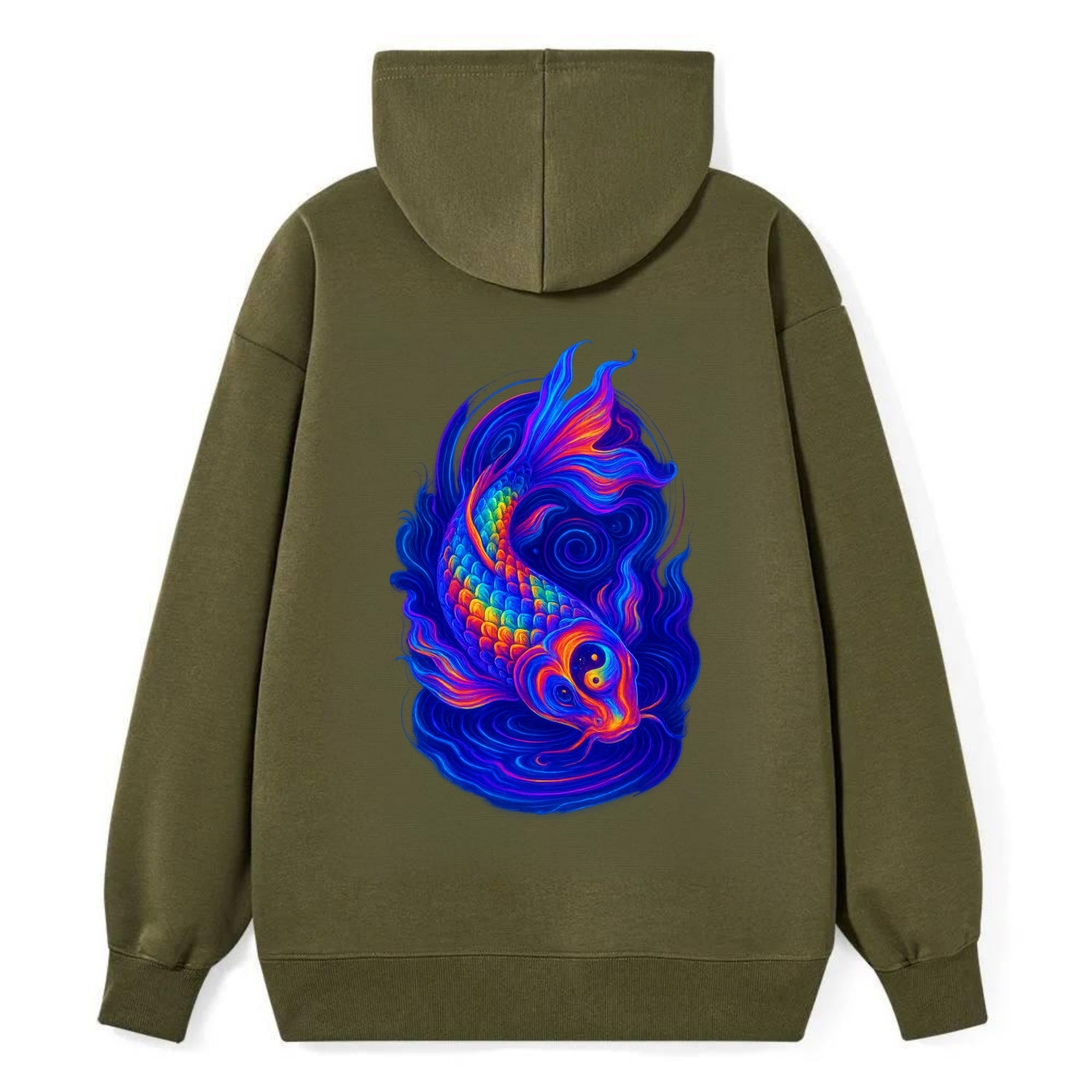 Sacred koi with scales reflecting rainbow prisms, yin-yang patterns in - Classic Pullover Hoodie - ArmyGreen