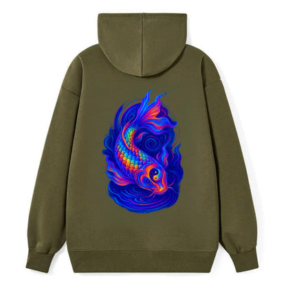 Sacred koi with scales reflecting rainbow prisms, yin-yang patterns in - Classic Pullover Hoodie - ArmyGreen