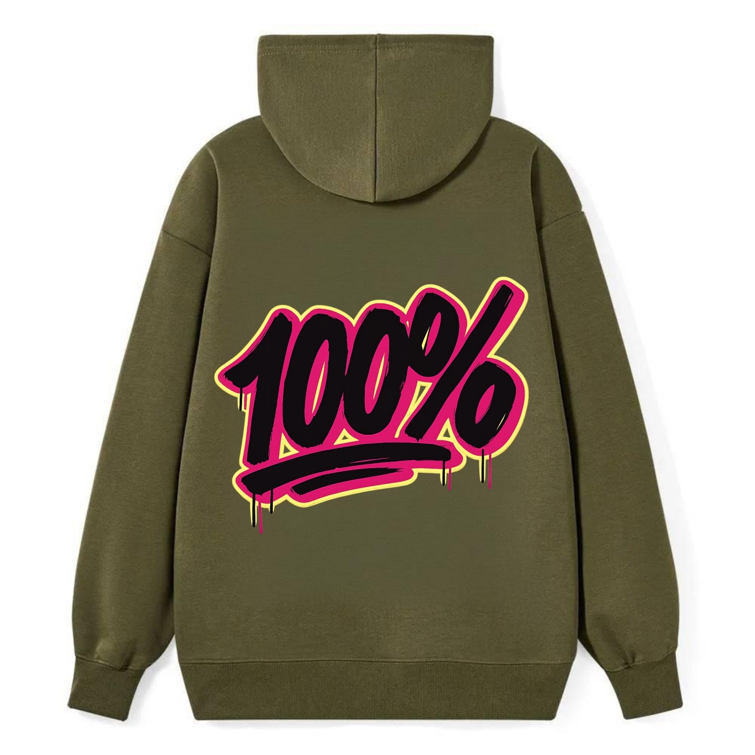 Bold typography design - "100%" - all in, fully committed - Classic Pullover Hoodie - ArmyGreen