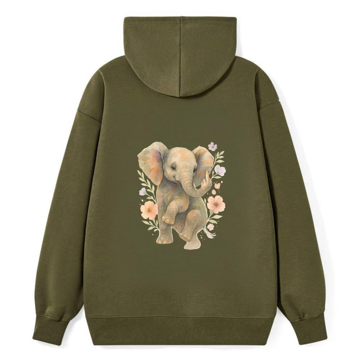 baby elephant with trunk up, one foot raised with middle toe extended - Classic Pullover Hoodie - ArmyGreen
