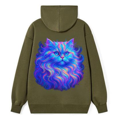 Luxurious Persian cat with flowing fur that refracts into rainbow prisms, - Classic Pullover Hoodie - ArmyGreen