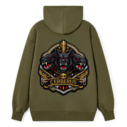 CERBERUS THREE HEADS - triple hound in black and red , underworld - Classic Pullover Hoodie - ArmyGreen