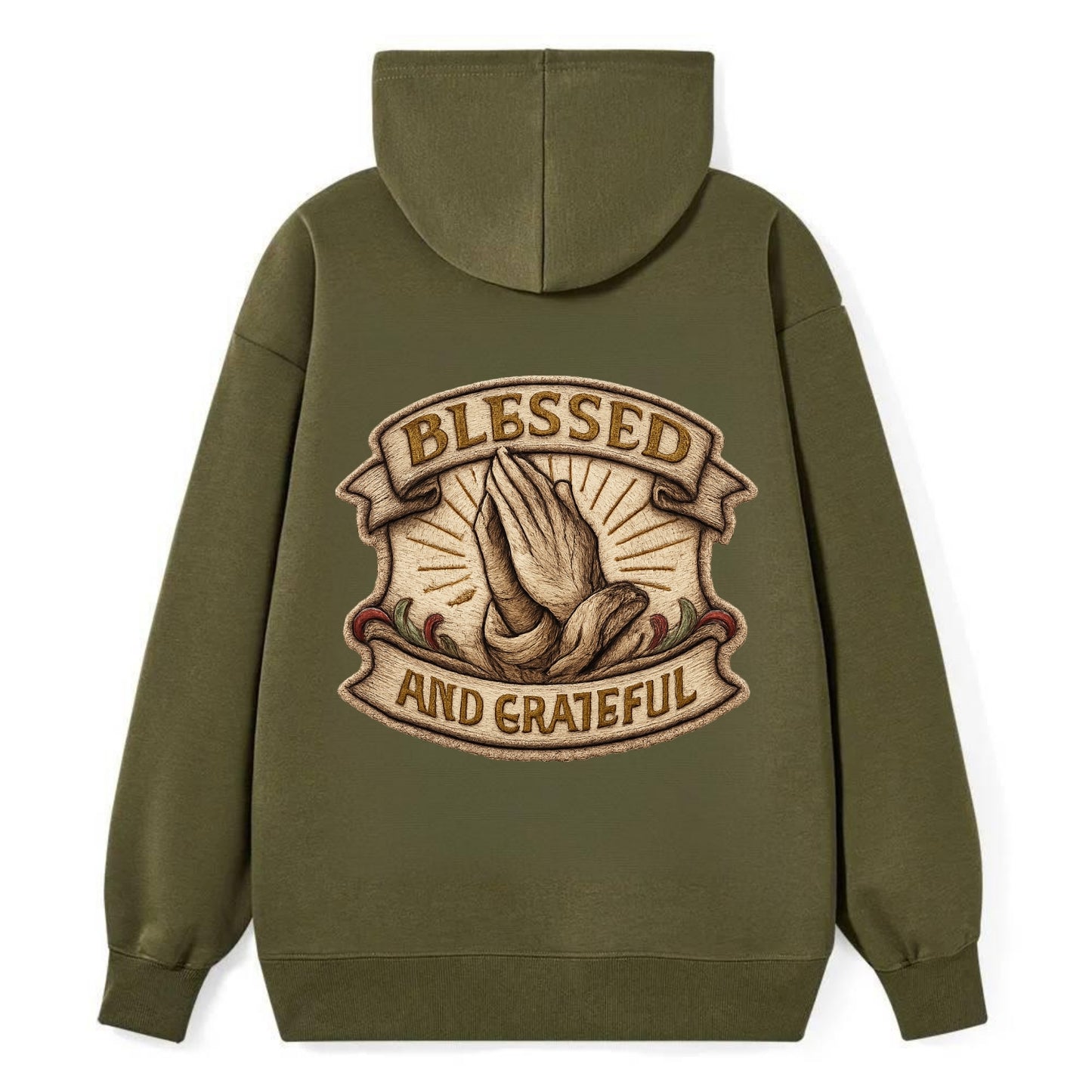 BLESSED AND GRATEFUL - praying hands with text in gold , thankful - Classic Pullover Hoodie - ArmyGreen