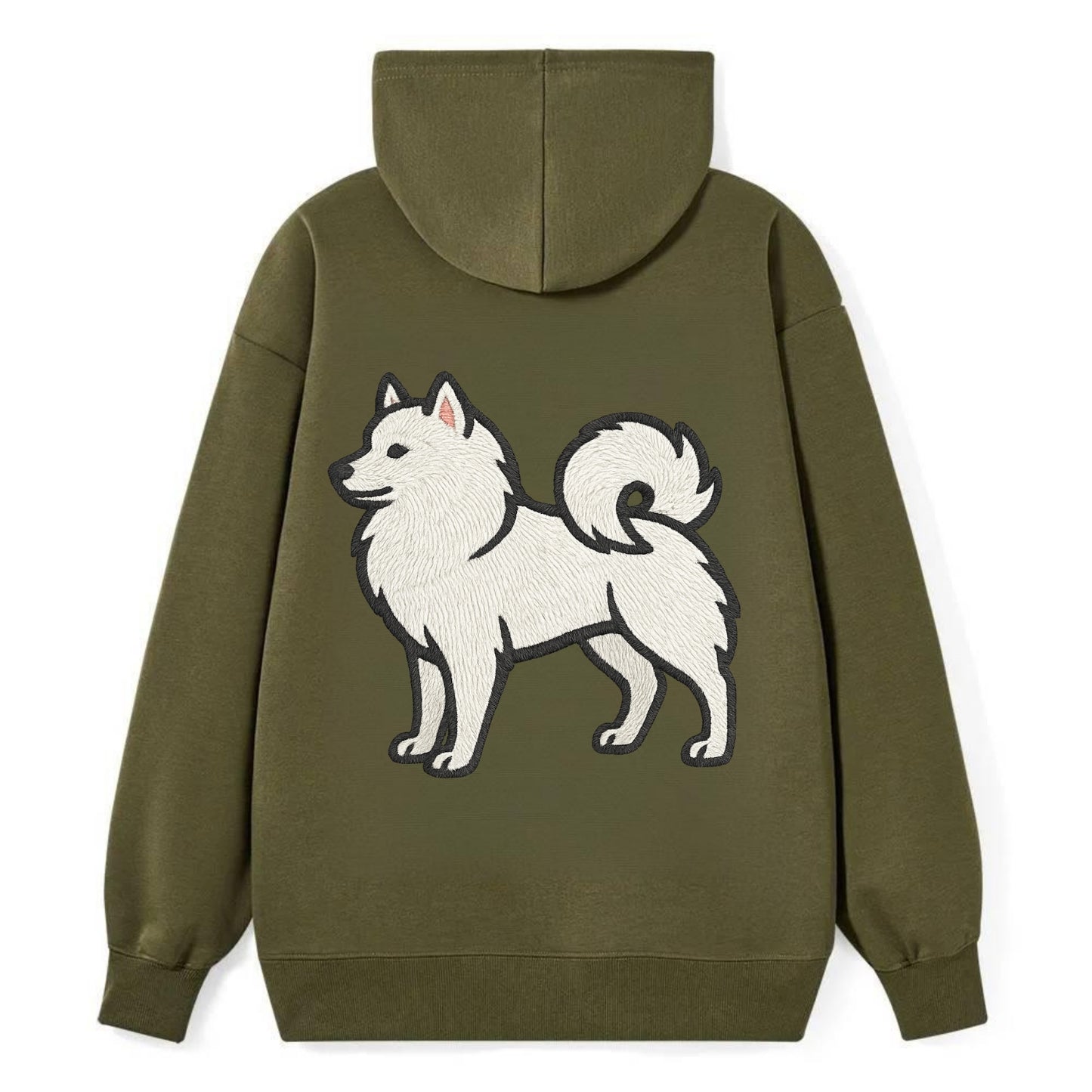 American Eskimo Dog - White spitz embroidered standing design - Classic Pullover Hoodie - ArmyGreen